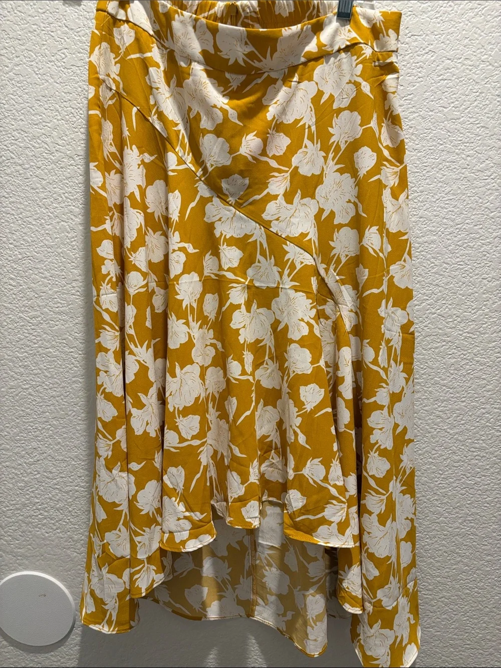 High-Low Floral Midi Skirt in Mustard Yellow